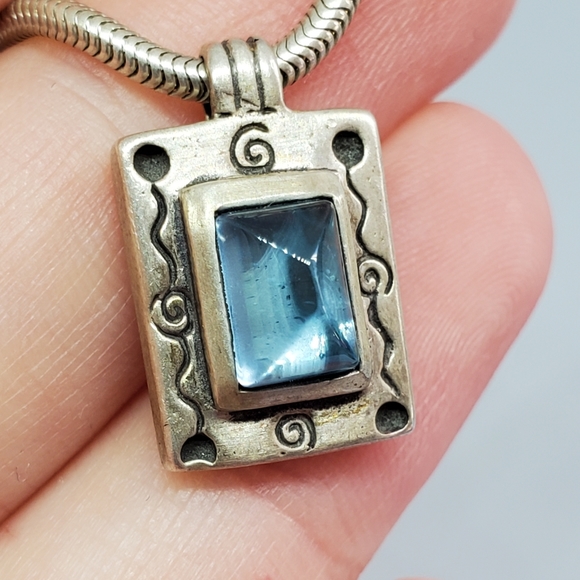 Sterling Blue Topaz Scrolled Snake Chain Necklace - Picture 3 of 7